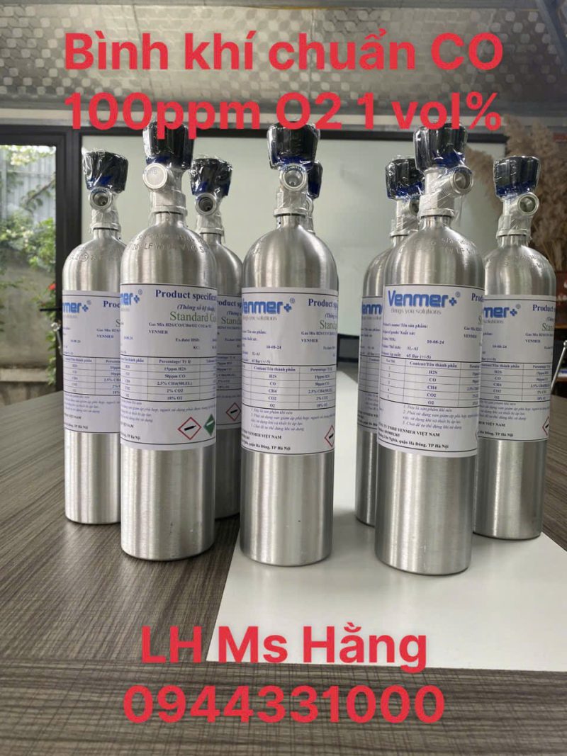 Bình khí chuẩn CO 100ppm O2 1 vol%