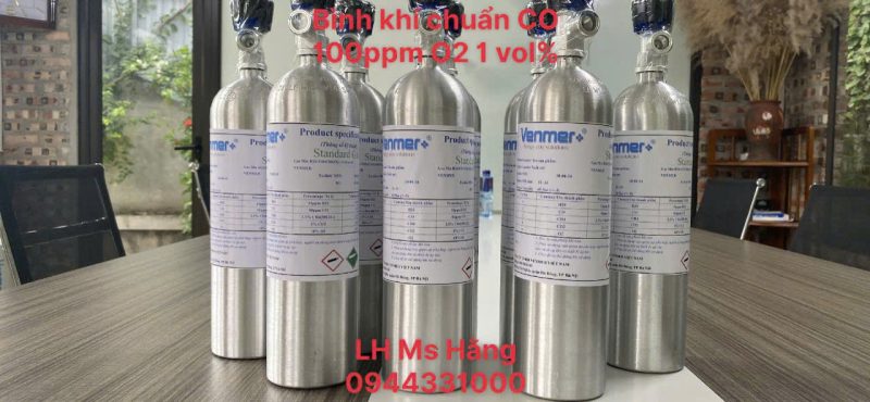 Bình khí chuẩn CO 100ppm O2 1 vol%