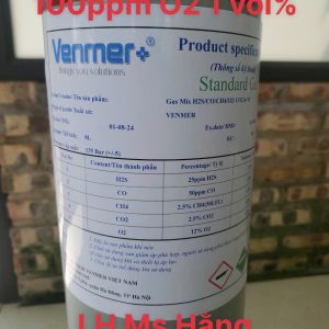 Bình khí chuẩn CO 100ppm O2 1 vol%