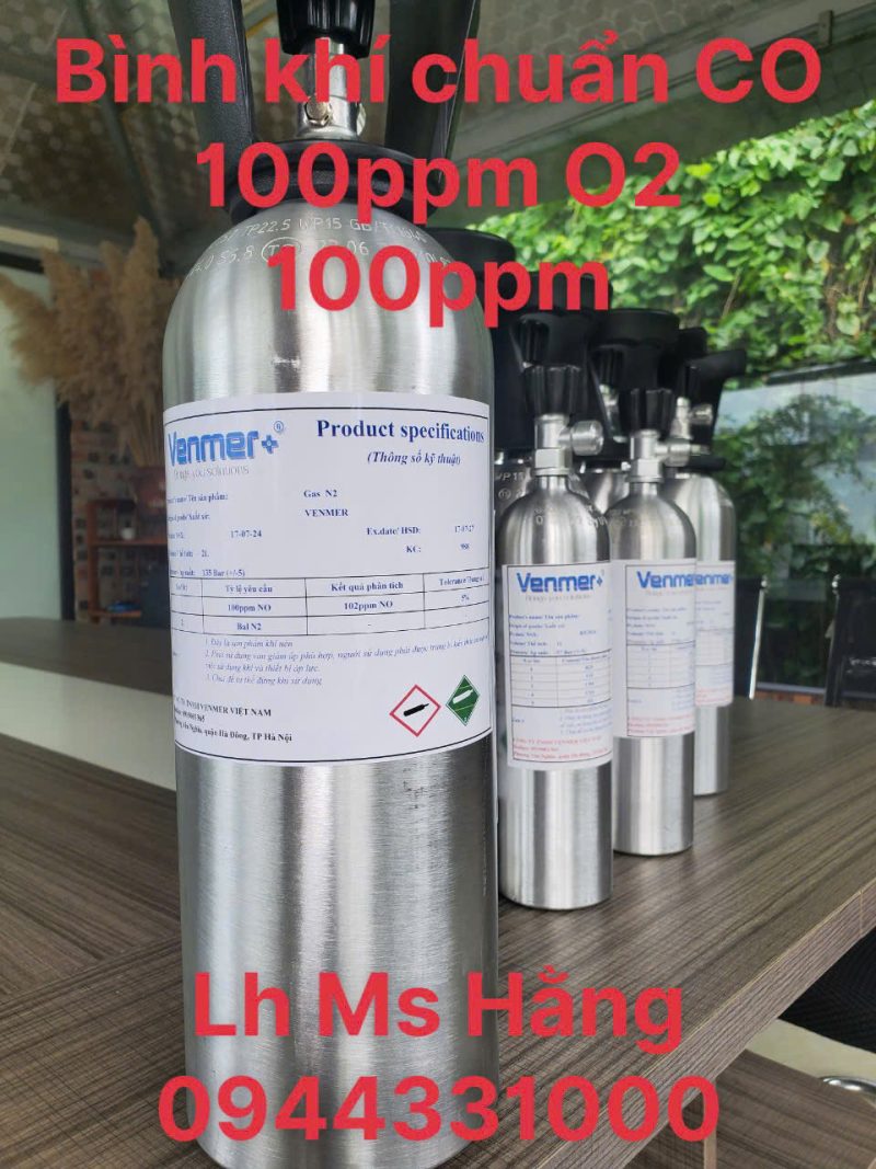 Bình khí chuẩn CO 100ppm O2 100ppm