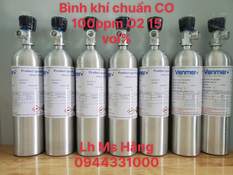 Bình khí chuẩn CO 100ppm O2 15 vol%