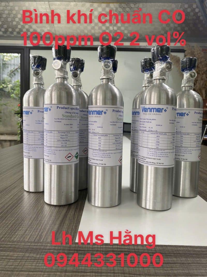 Bình khí chuẩn CO 100ppm O2 2 vol%