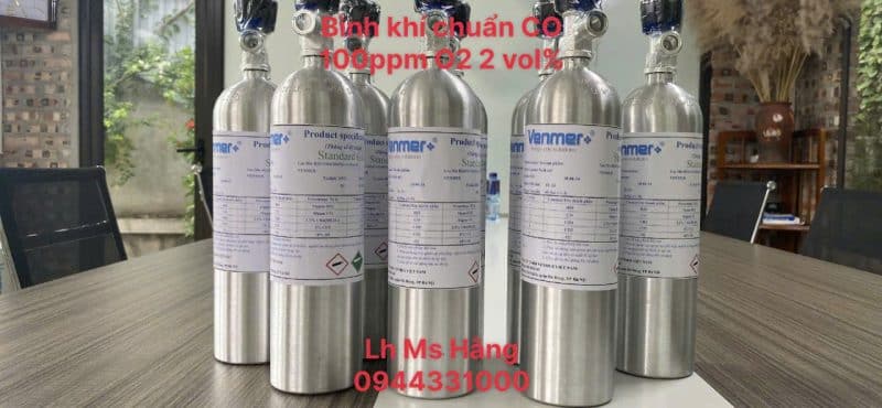 Bình khí chuẩn CO 100ppm O2 2 vol%