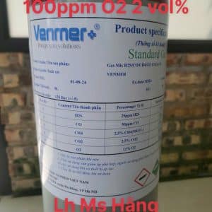 Bình khí chuẩn CO 100ppm O2 2 vol%