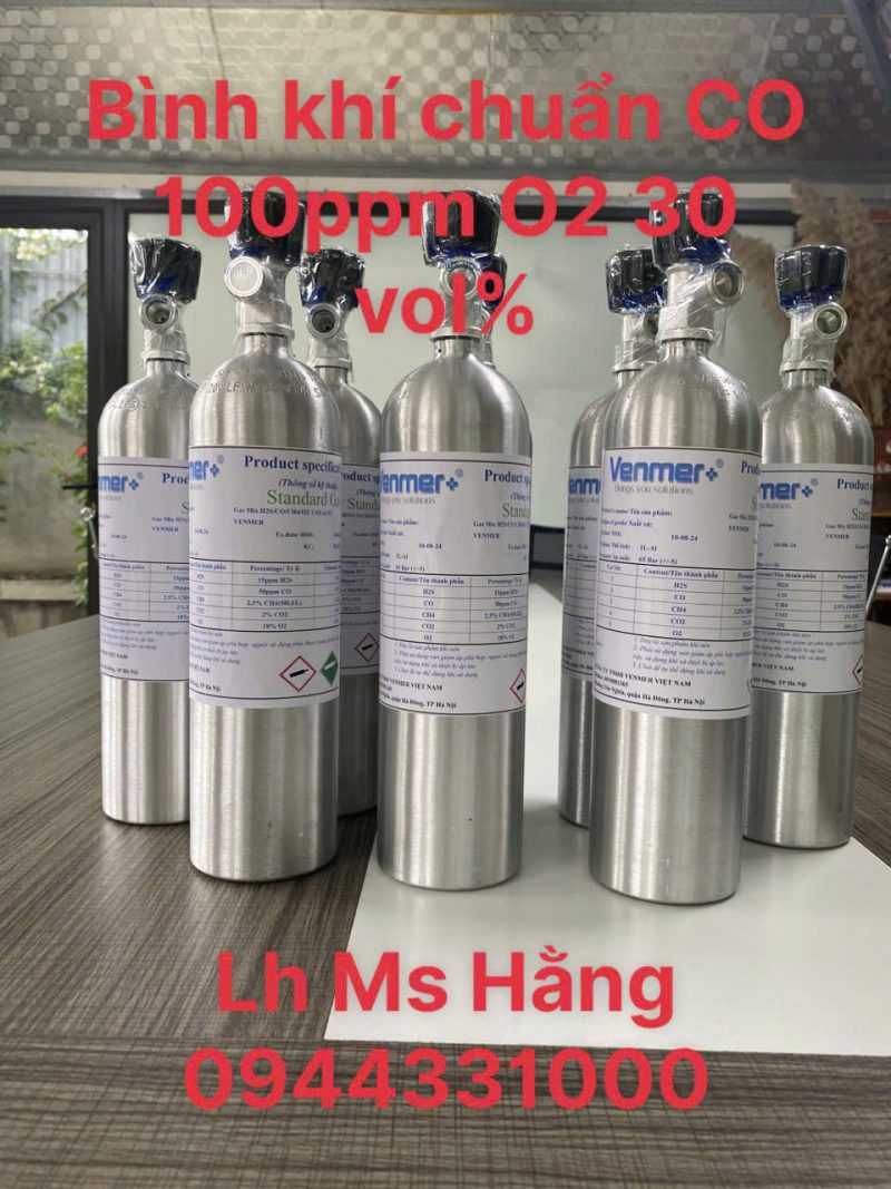 Bình khí chuẩn CO 100ppm O2 30 vol%