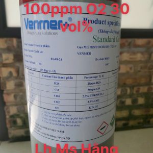 Bình khí chuẩn CO 100ppm O2 30 vol%