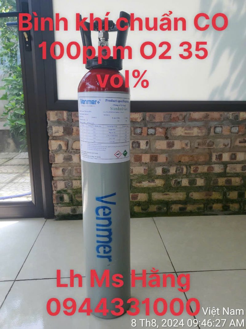 Bình khí chuẩn CO 100ppm O2 35 vol%