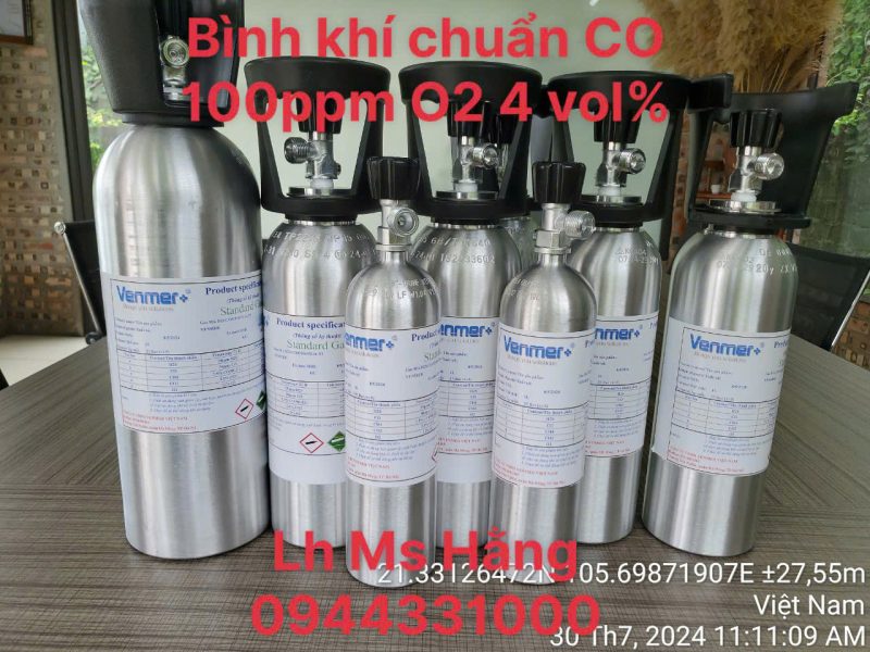 Bình khí chuẩn CO 100ppm O2 4 vol%