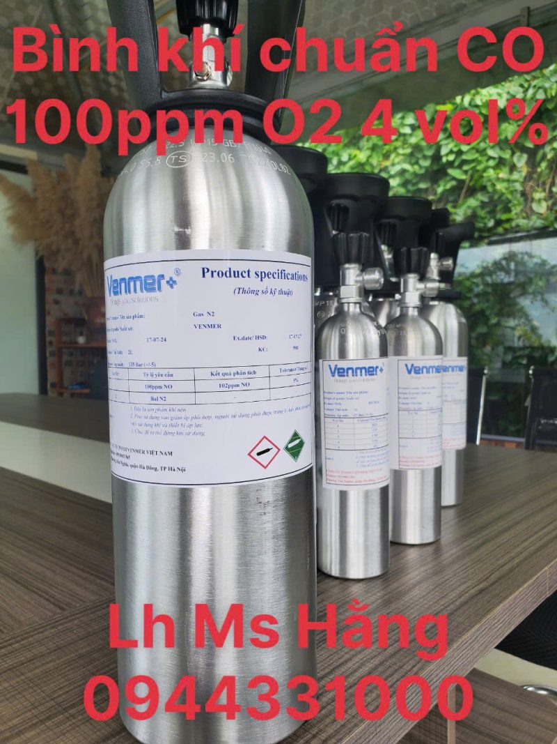 Bình khí chuẩn CO 100ppm O2 4 vol%