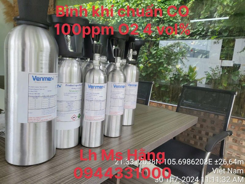 Bình khí chuẩn CO 100ppm O2 4 vol%