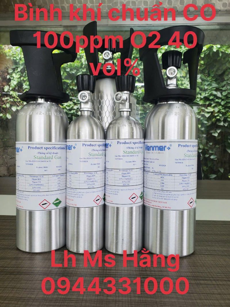 Bình khí chuẩn CO 100ppm O2 40 vol%