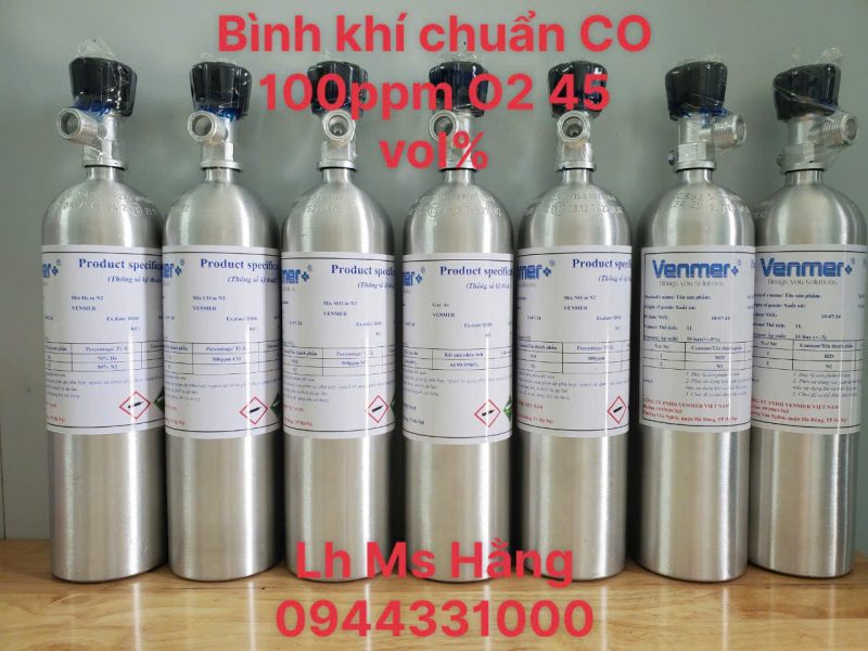 Bình khí chuẩn CO 100ppm O2 45 vol%