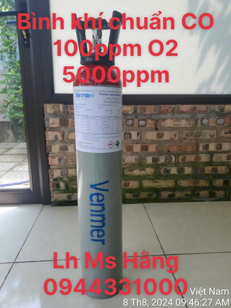 Bình khí chuẩn CO 100ppm O2 5000ppm