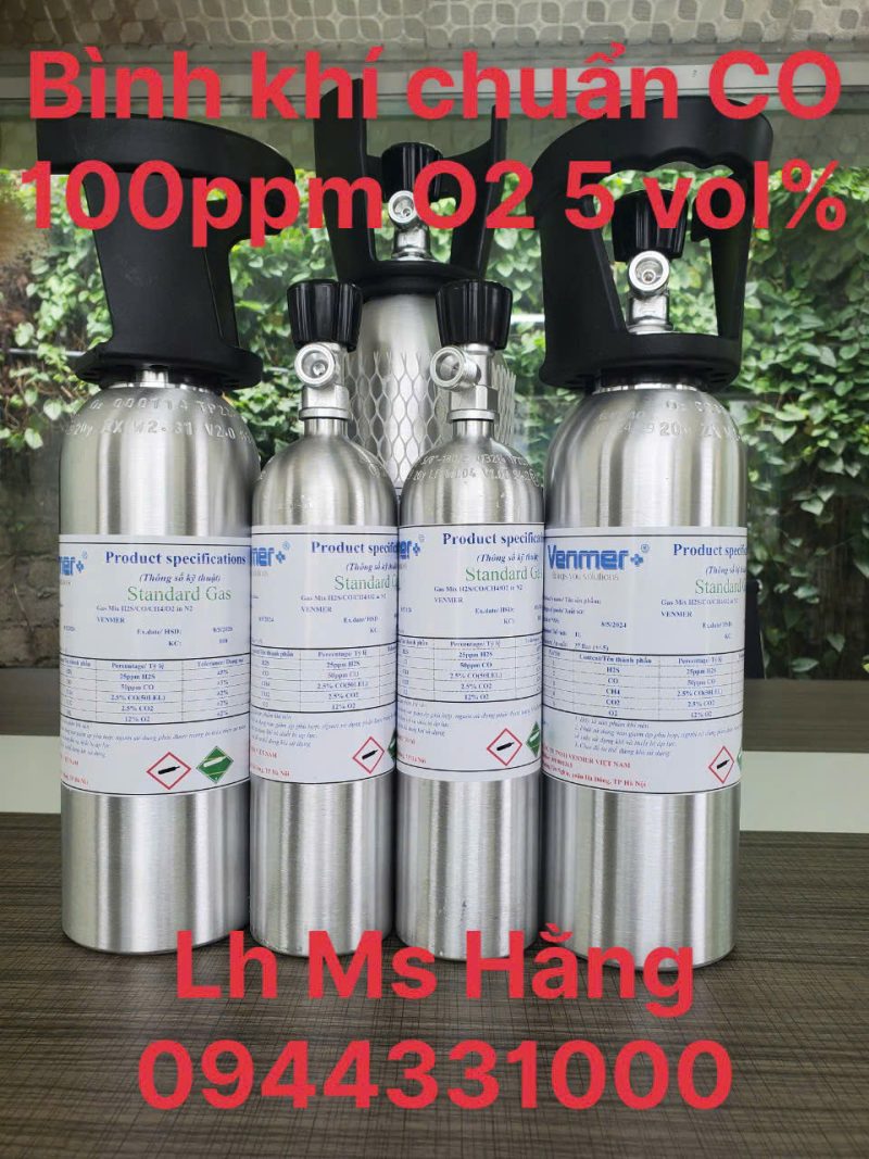 Bình khí chuẩn CO 100ppm O2 5 vol%