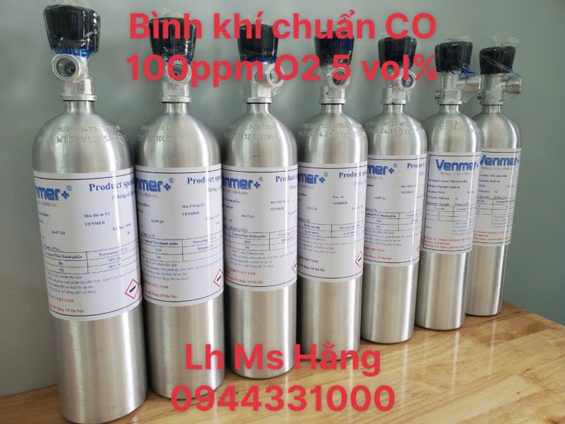 Bình khí chuẩn CO 100ppm O2 5 vol%