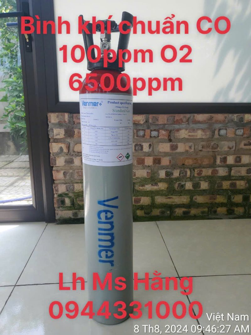 Bình khí chuẩn CO 100ppm O2 6500ppm