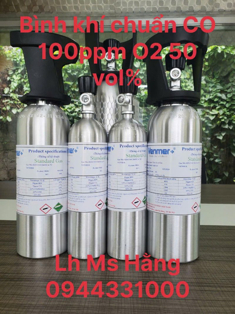 Bình khí chuẩn CO 100ppm O2 50 vol%