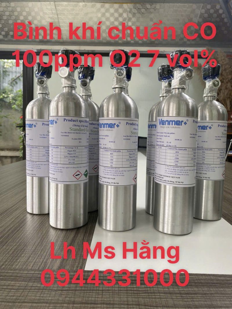 Bình khí chuẩn CO 100ppm O2 7 vol%