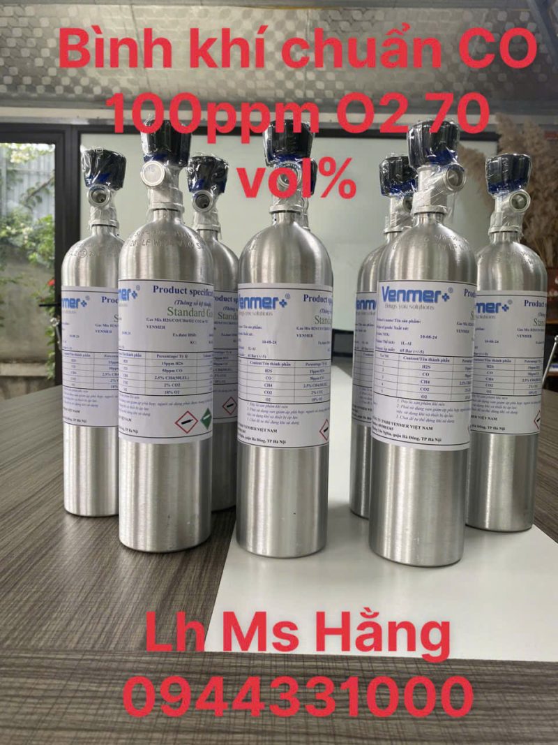 Bình khí chuẩn CO 100ppm O2 70 vol%