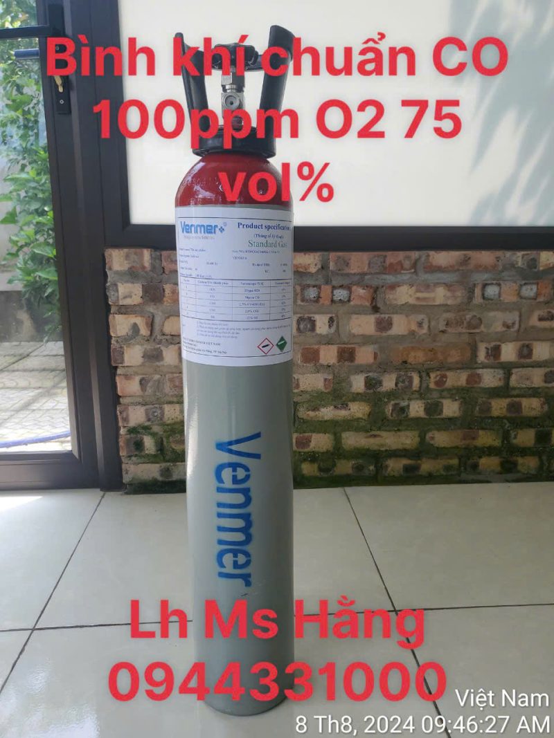 Bình khí chuẩn CO 100ppm O2 75 vol%