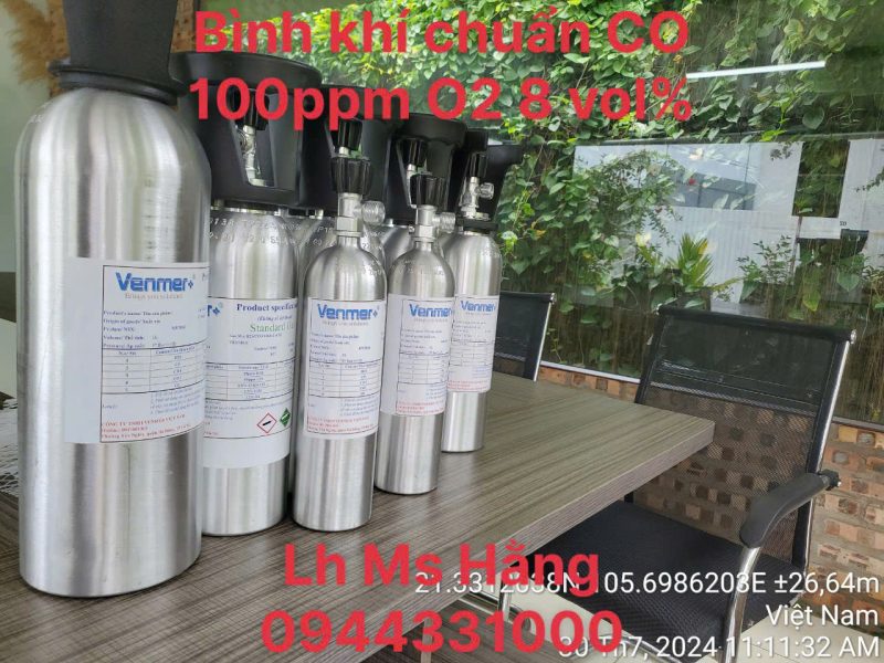 Bình khí chuẩn CO 100ppm O2 8 vol%