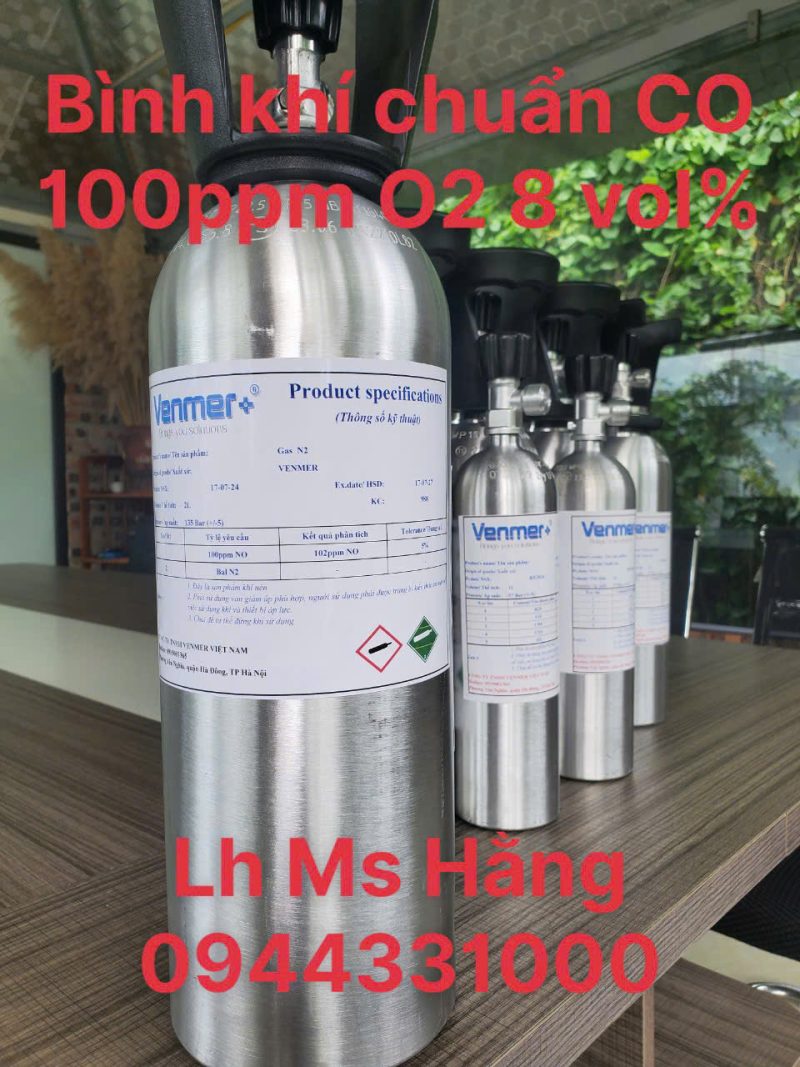 Bình khí chuẩn CO 100ppm O2 8 vol%