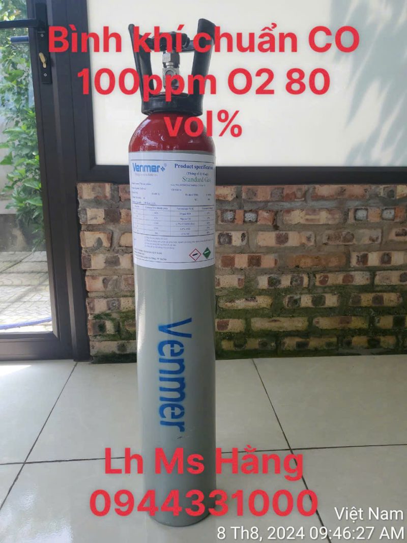 Bình khí chuẩn CO 100ppm O2 80 vol%