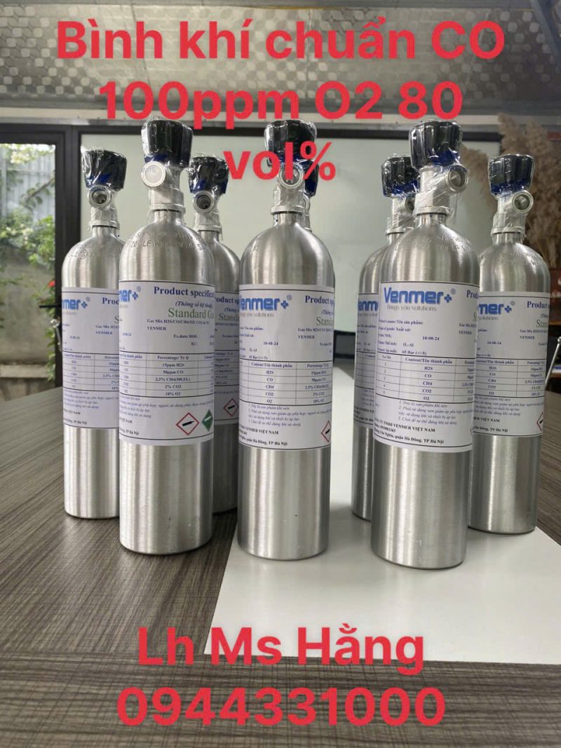 Bình khí chuẩn CO 100ppm O2 80 vol%