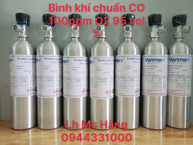 Bình khí chuẩn CO 100ppm O2 95 vol %