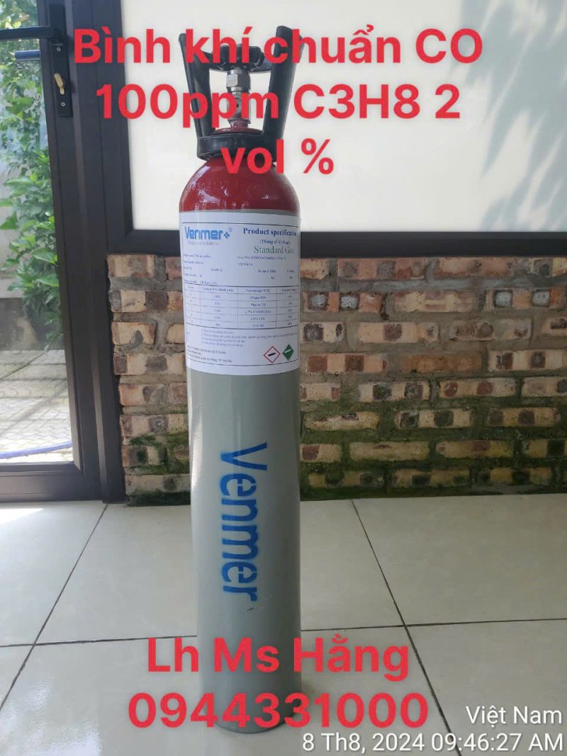 Bình khí chuẩn CO 100ppm C3H8 2 vol %