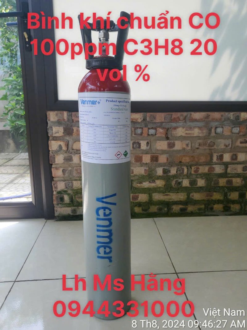 Bình khí chuẩn CO 100ppm C3H8 20 vol %