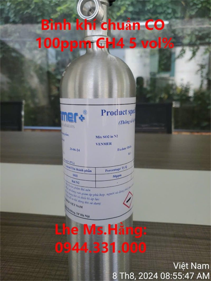 Bình khí chuẩn CO 100ppm CH4 5 vol