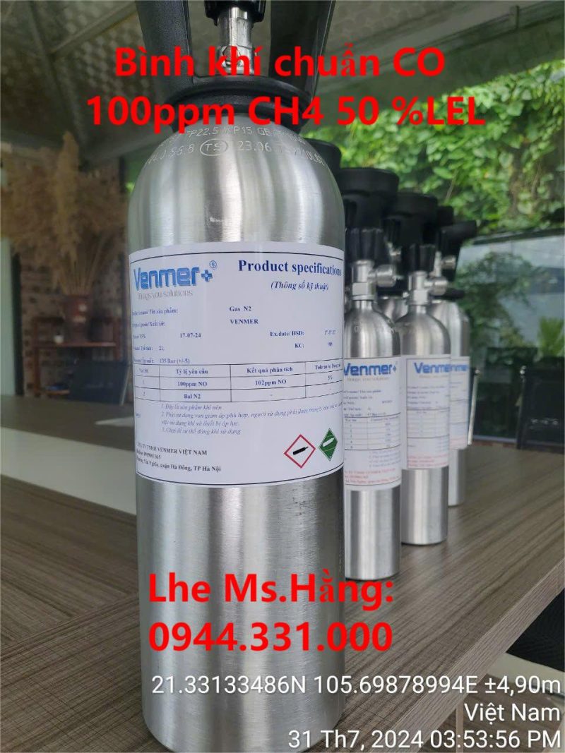 Bình khí chuẩn CO 100ppm CH4 50