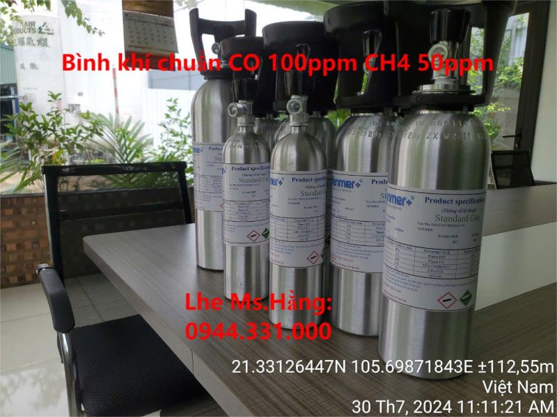 Bình khí chuẩn CO 100ppm CH4 50ppm