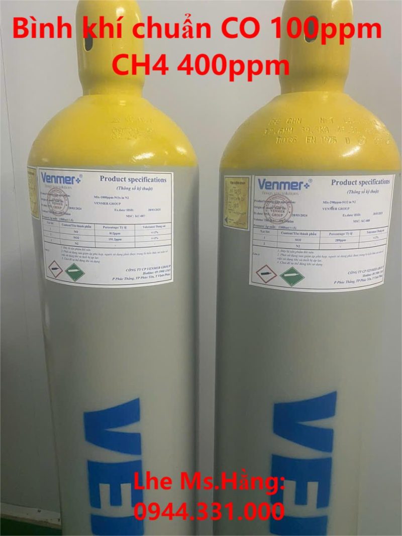 Bình khí chuẩn CO 100ppm CH4 400ppm