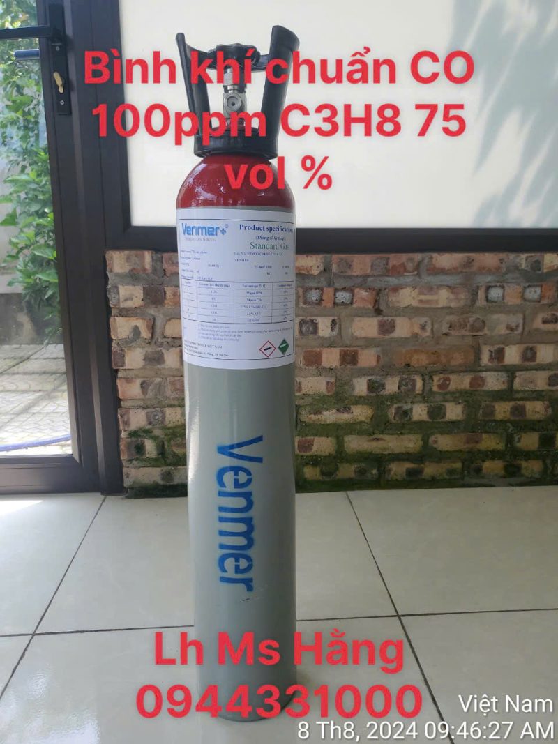 Bình khí chuẩn CO 100ppm C3H8 75 vol %