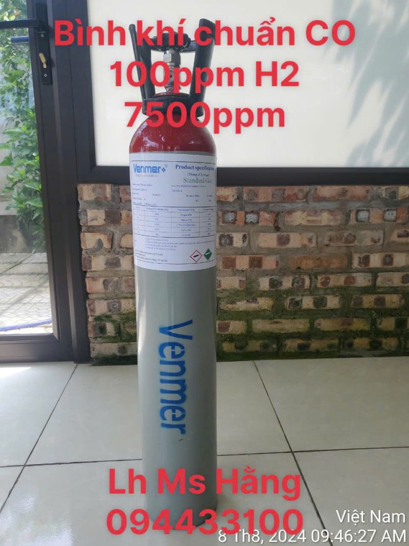 Bình khí chuẩn CO 100ppm H2 7500ppm